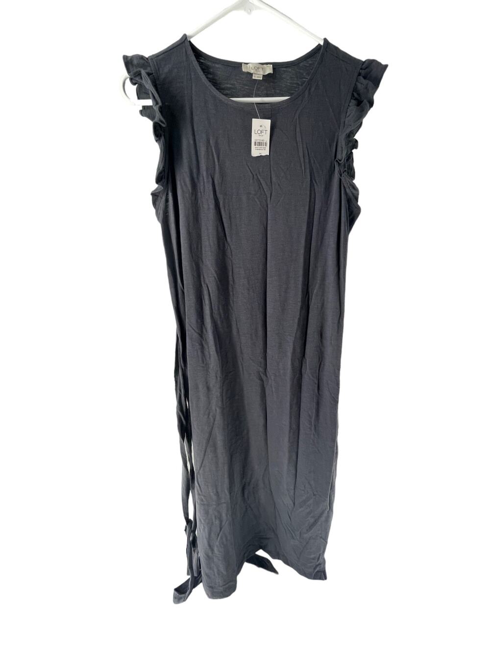 NWT Ann Taylor LOFT Factory Gray Flutter Sleeve Midi Dress Women's Size Medium